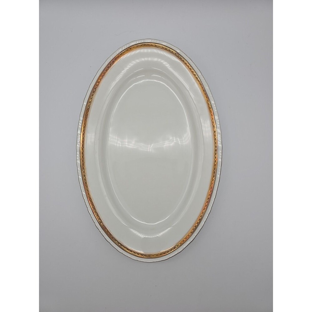 Rorstrand Sweden Oval Porcelain Platter #523 Gold Ribbon Pattern 13.25" x 8.5"